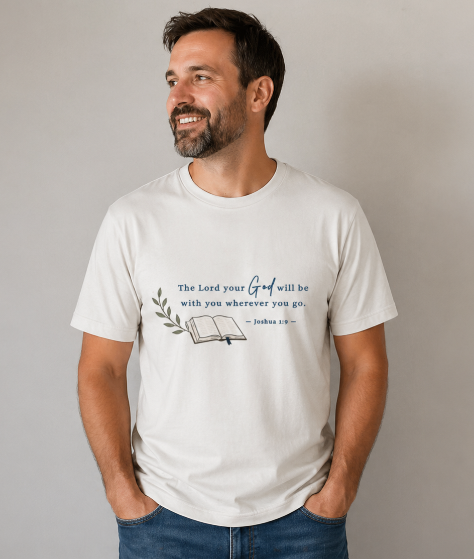 Christian T-Shirt – “The Lord Your God Will Be With You” (Joshua 1:9) Faith Tee, Minimalist Scripture