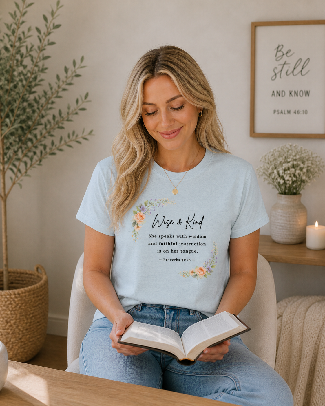 Wise & Kind (Proverbs 31:26 – Delicate Garden Style) – Women’s T-Shirt