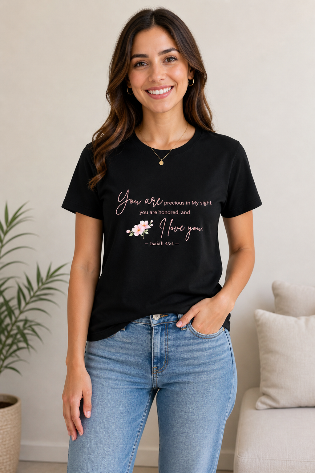 You Are Precious in My Sight Shirt – Isaiah 43:4 Christian Inspirational T-Shirt (Pink Letter Design)