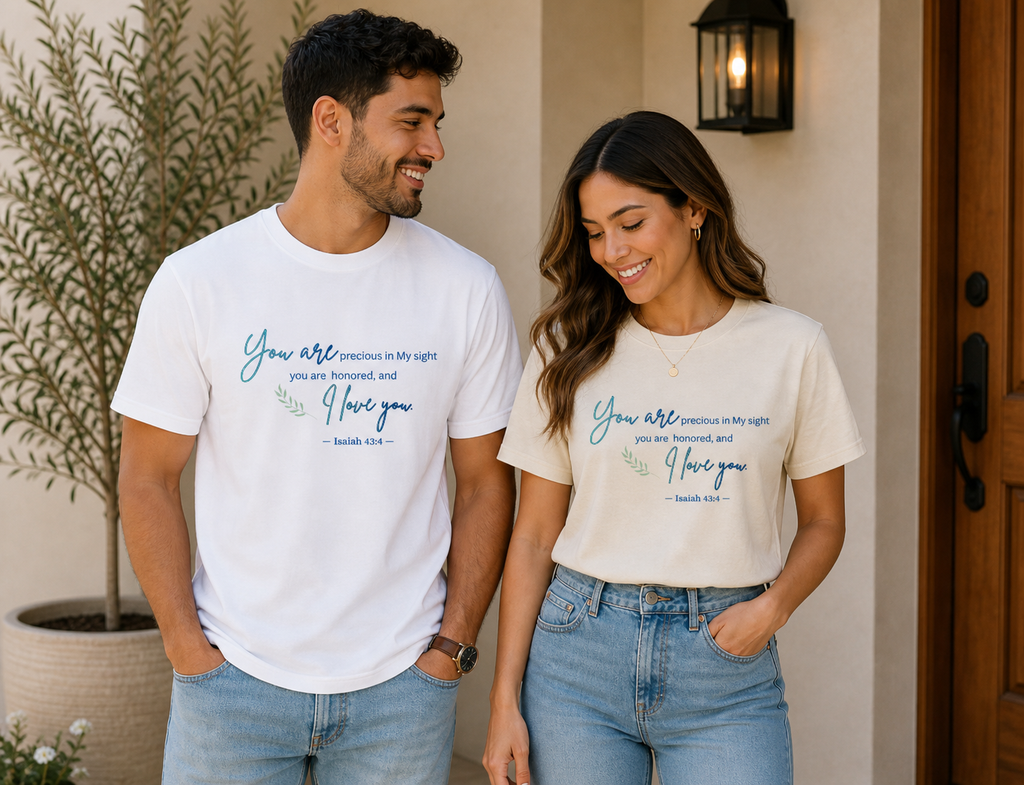 You Are Precious in My Sight Shirt – Isaiah 43:4  Unisex Christian Inspirational T-Shirt (Blue Letter Design)