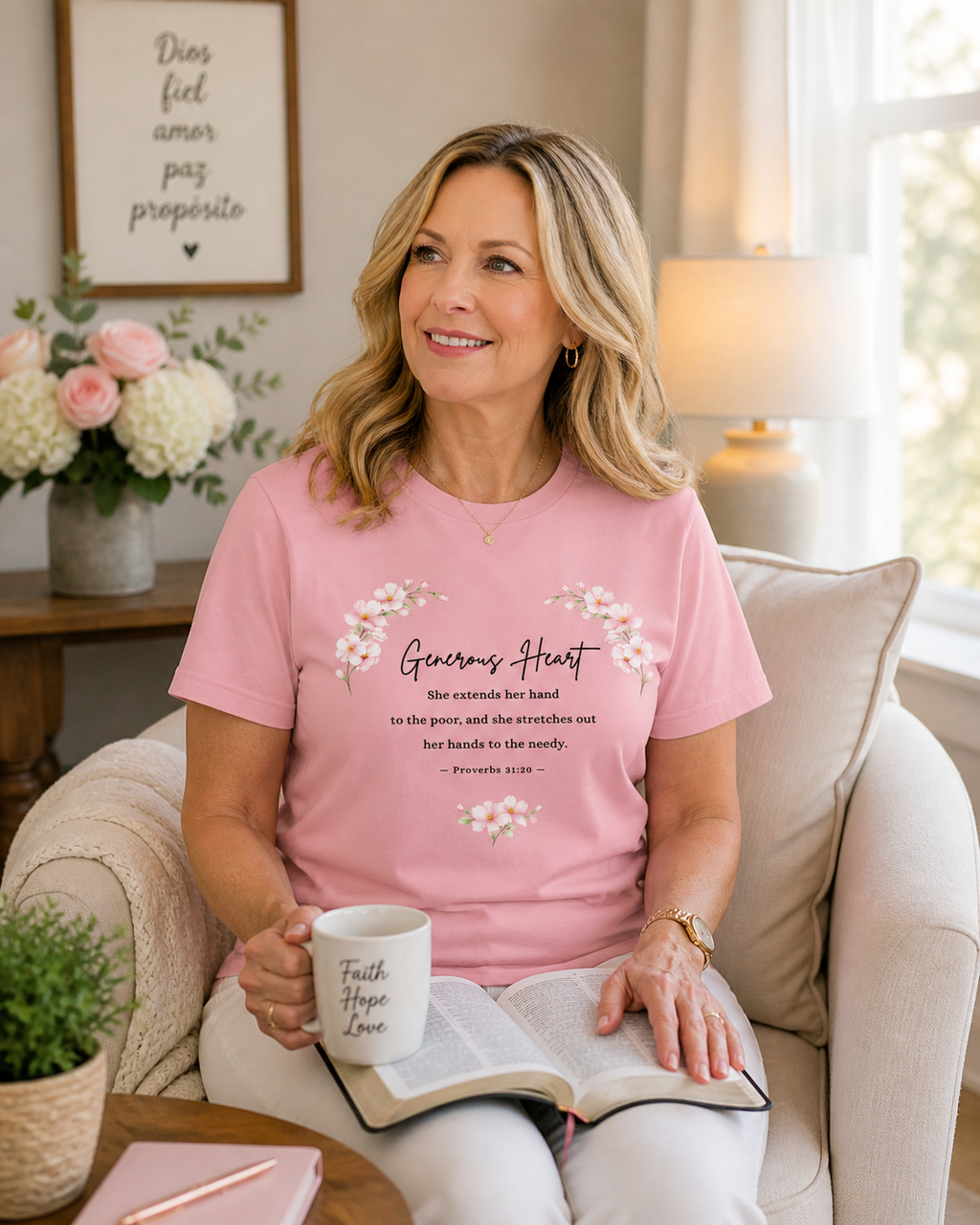 Generous Heart (Proverbs 31:20 – Soft Blossom) – Women’s T-Shirt