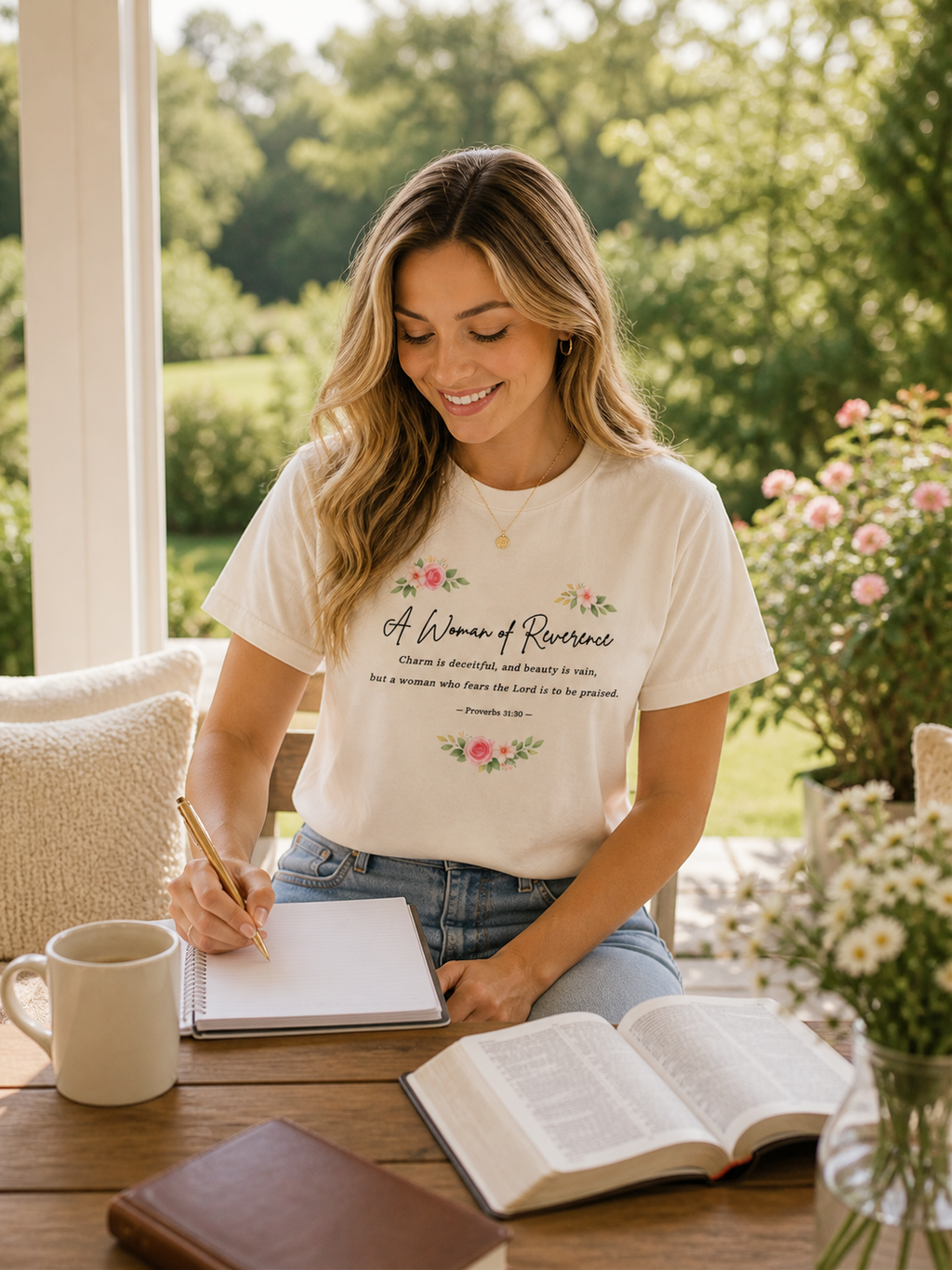 A Woman of Reverence T-Shirt – Proverbs 31:30 Christian Floral Tee