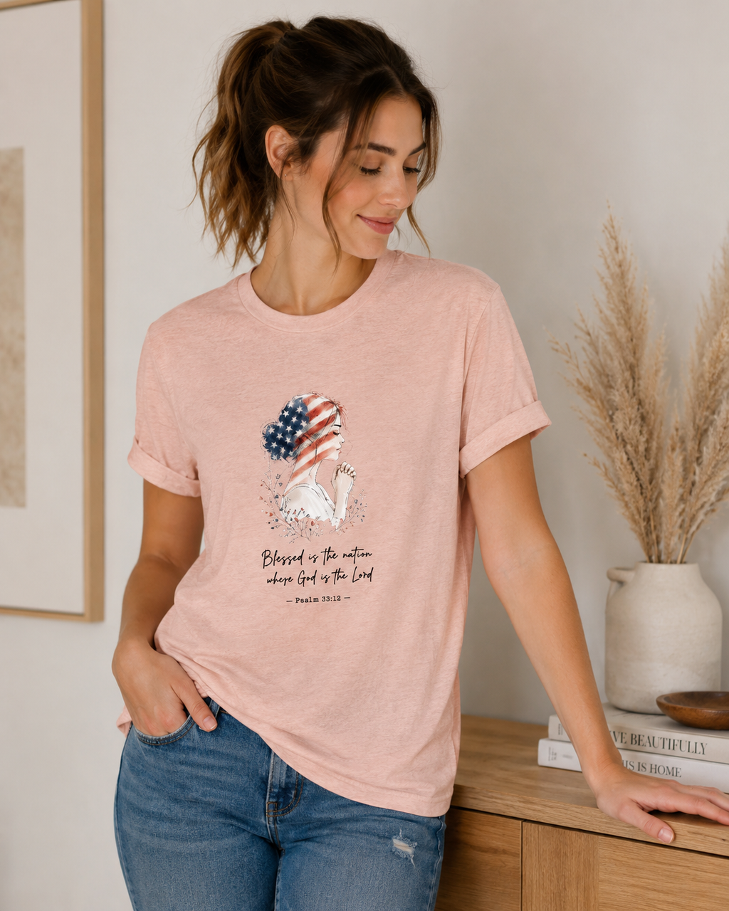 Blessed Is the Nation Christian T-Shirt – Psalm 33:12 Patriotic Faith Shirt