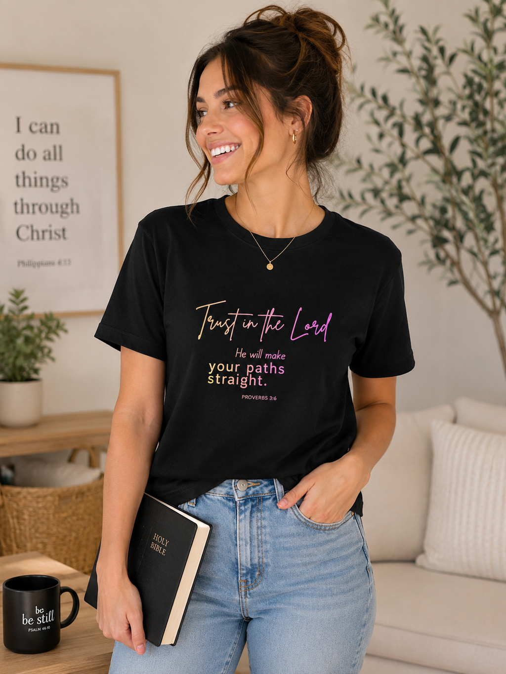 Trust in the Lord – Aesthetic Christian T-Shirt for Women | Pink & Gold Faith Design