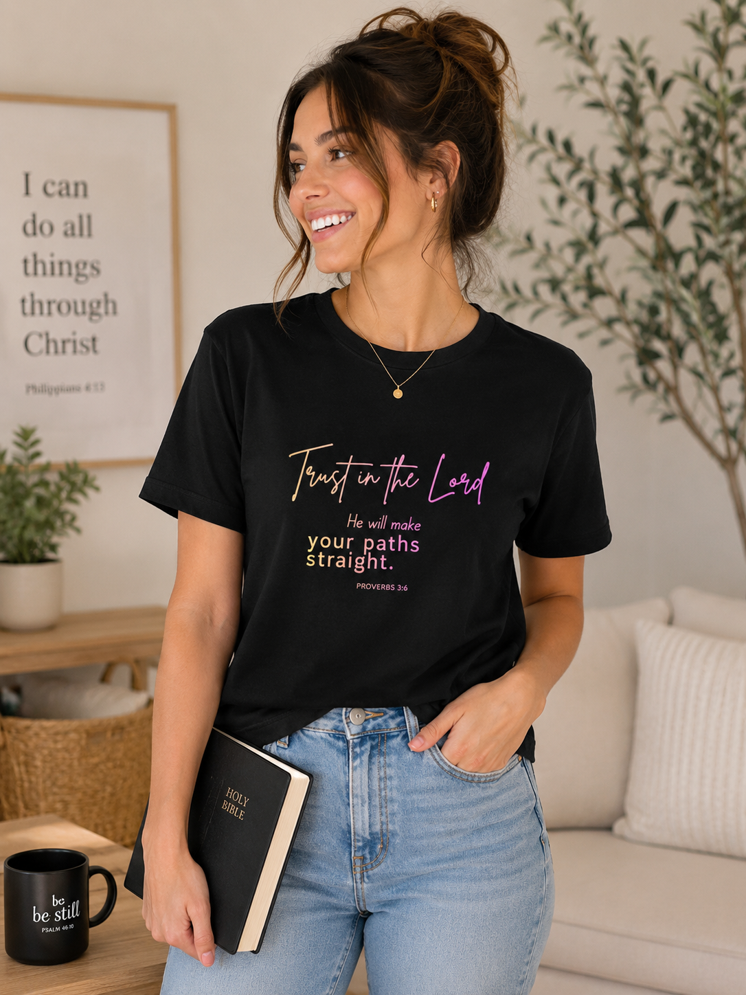 Trust in the Lord – Aesthetic Christian T-Shirt for Women | Pink & Gold Faith Design