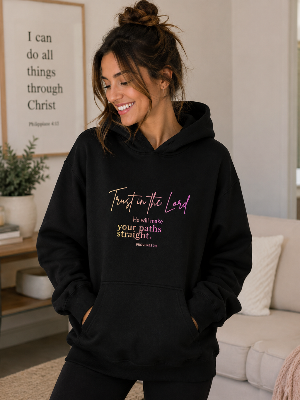 Trust in the Lord Pink & Gold Oversized Hoodie | Cozy Christian Hoodie for Women