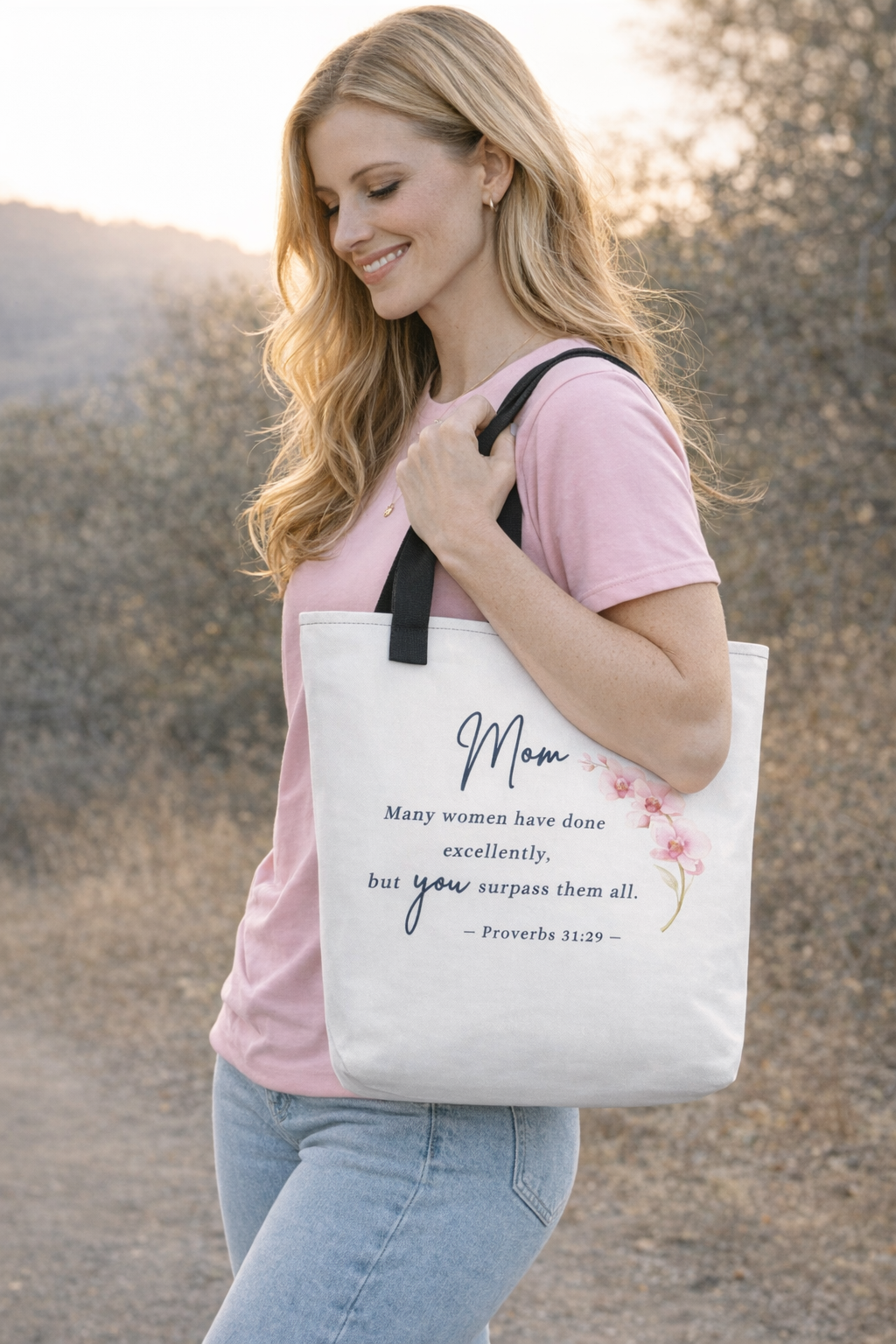 Mom Floral Scripture Design Tote Bag