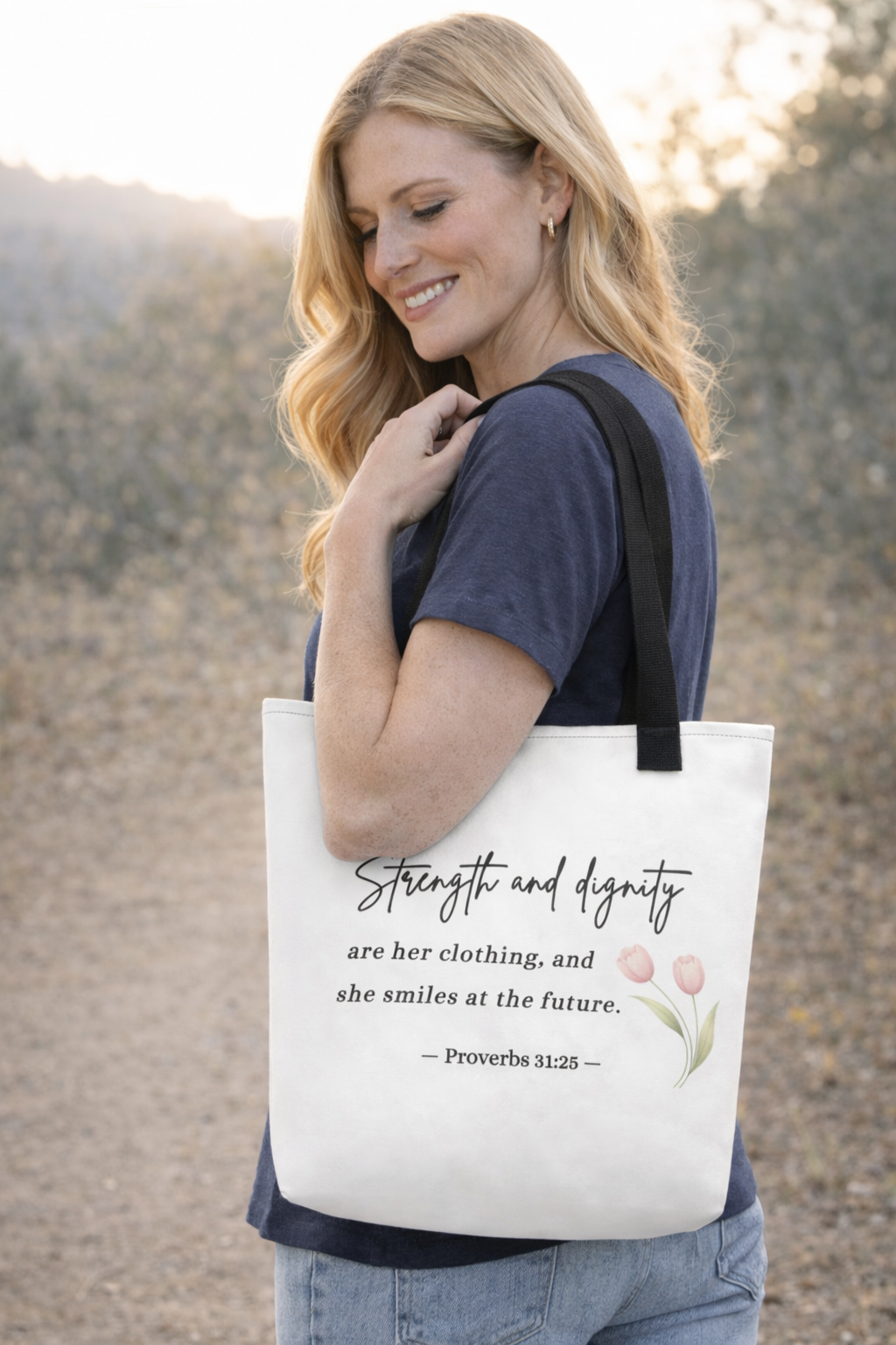 Strength & Honor Tote Bag – Faith & Growth Inspirational Design